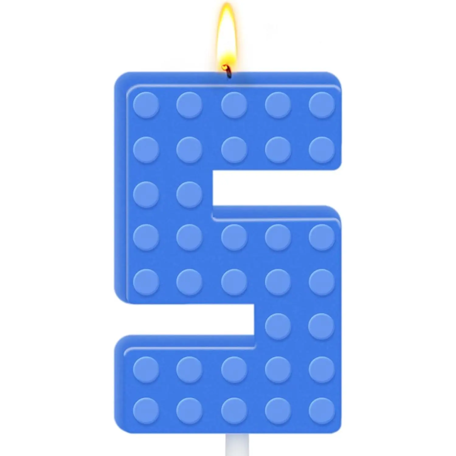 Number 5 Building Block Birthday Candle - Blue Numeral Cake Topper Candle for , Novelty Candle for Building Block Party & Decorations
