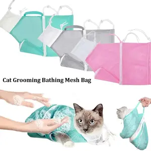 Cat Grooming Bag for Bathing & Nail Trimming, Adjustable Mesh Cat Restraint Bag, Breathable Anti-Scratch Cat Washing Bag for Safe Cleaning & Grooming