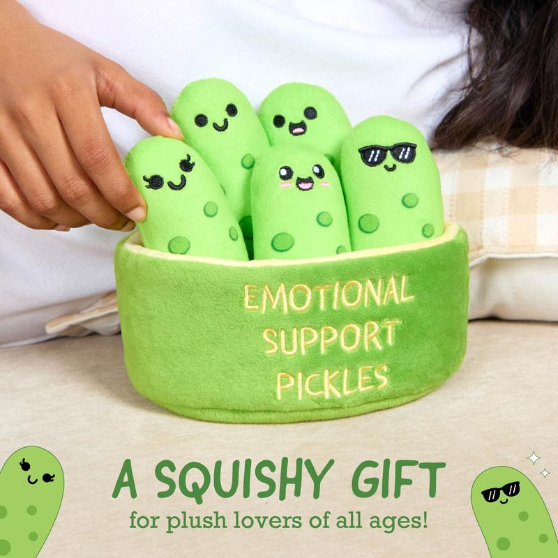 Emotional Support Pickles - Cuddly Stuffed Animals & Toys, Includes 5 Plushies with Carrying Basket, Perfect Funny Gift for All Ages