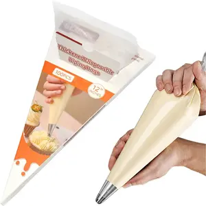 Disposable Piping Bags – 12 Inch Clear Pastry Bags (100PCS) for Cake & Cookie Decorating, Anti-Burst Icing Bags for Frosting, Chocolate & Royal Icing – Durable Plastic Baking Supplies