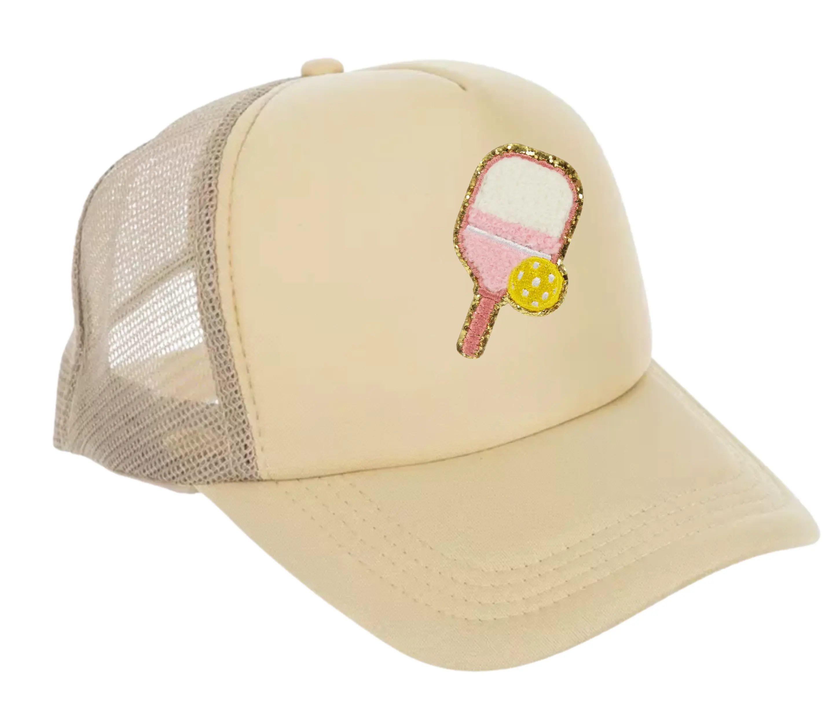 Pickleball Paddle Trucker Hat Beige Trucker Hat; Pickleball Hat