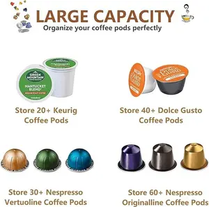 Coffee Pod Holder with Bamboo Lid, Clear K Cup Holder Kcup Vertuo Organizer 80-Ounce, Coffee Filter Holder, Pods Holder for Counter, Compatible with Nespresso Capsule