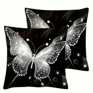 Shiny Butterfly Decorative Pillow Covers, 2-Pack, Invisible Zipper, Easy Clean, for Bedroom, Living Room, Sofa, Car, Home Decoration