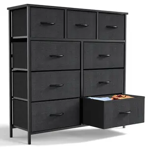 Furnichic Haven Dresser, Bedroom Dresser, 9 Drawer Dresser, Metal Frame and Wood Top with Fabric Storage Drawer Unit.