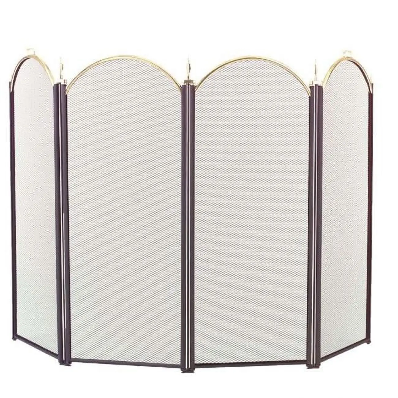 52x32.5 Inches 4-Fold Arched Fireplace Screen, Black Sides & Polished Brass Finish