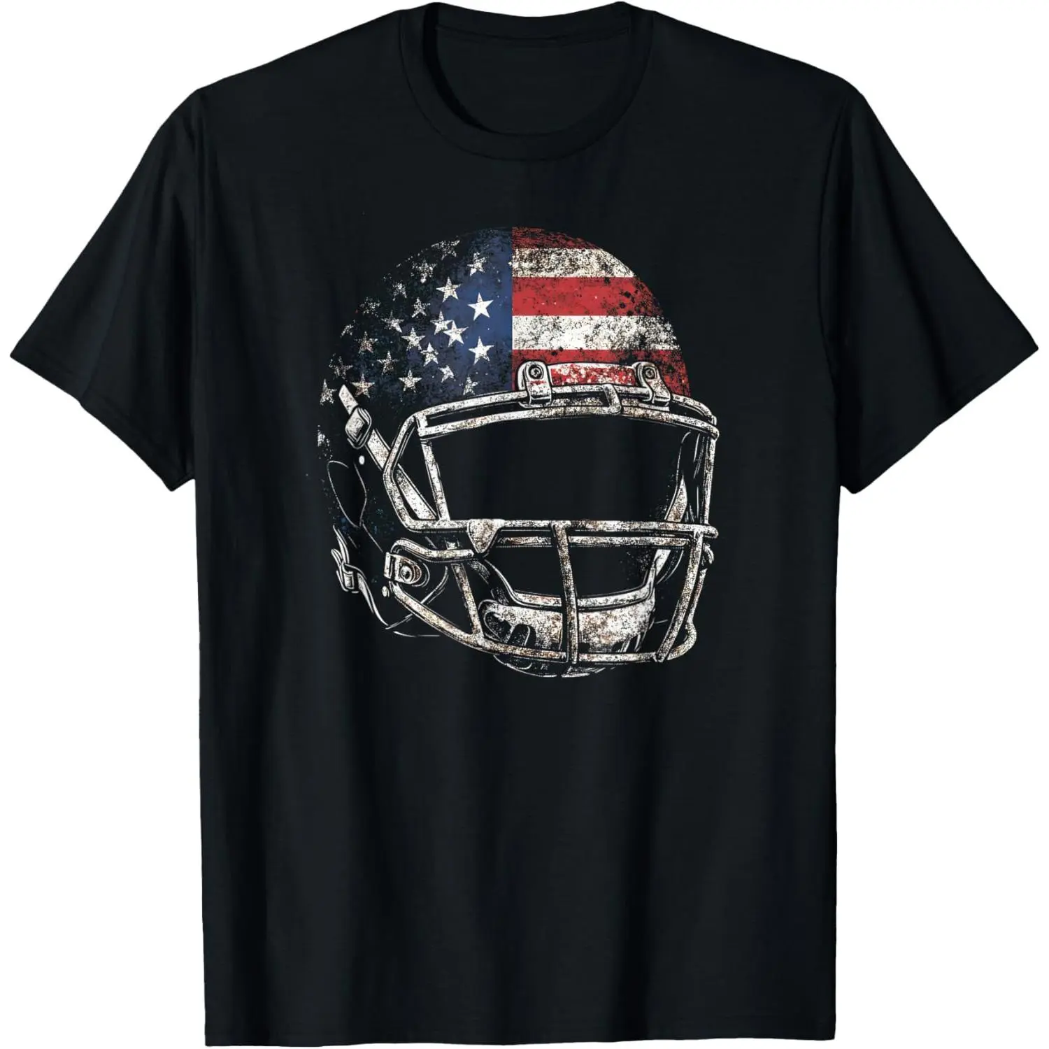 Men's Soft Natural Cotton Short-Sleeve T-Shirt - Sporty Chic Streetwear Top, US Flag Helm Helmet Print, Moisture Absorb Breathable Fabric, Round Neck, Regular Fit, No Irritation, Machine Washable Casual Menswear