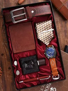 Men's Gift Set 8-Piece Creative Combination Watch Wallet Perfume Tie Belt Pen Cufflinks, Perfect Birthday Present for Him Accessories Set