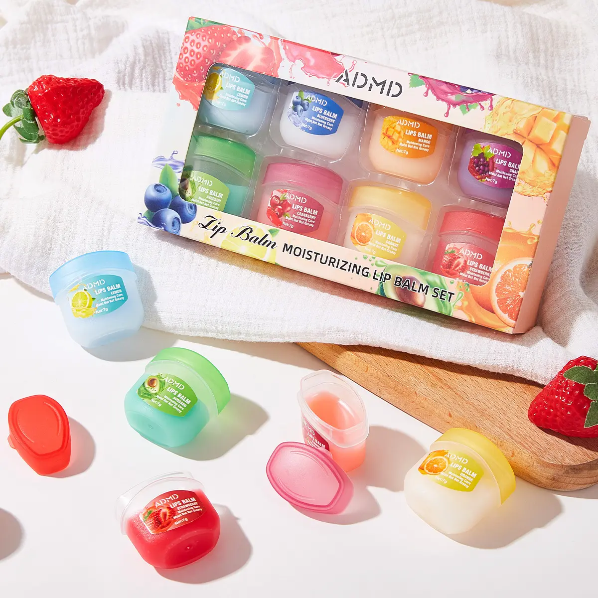 8pcs Set Multifruit Lip Mask, Sleeping Lip Mask, Lipstick Base, Nourishing Moisturizing Lip Mask, Can Be Used as Christmas Gifts, Party Favors, Small and Portable, Easy to Carry