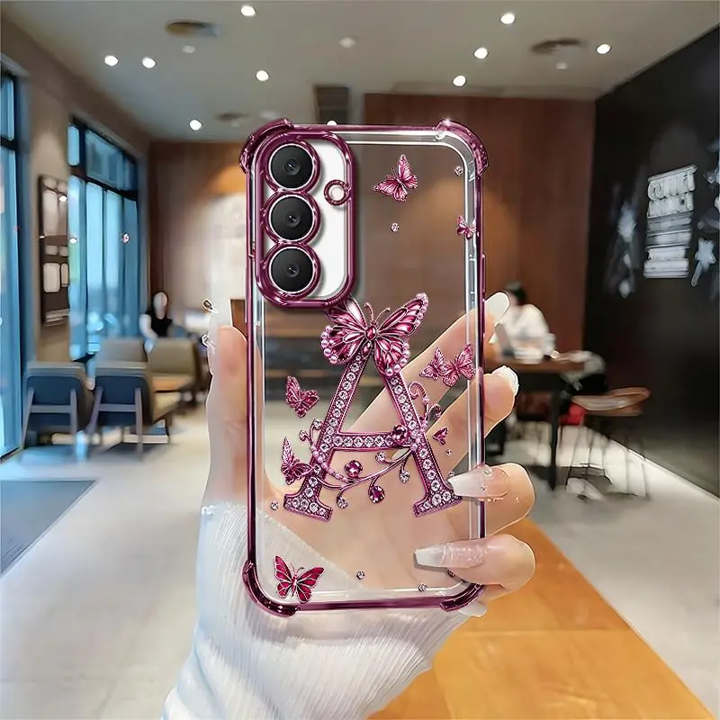 Suitable for [Galaxy S25 Fe ] new women's phone case,Electroplated shockproof phone case with reinforced corners, featuring the latest purple butterfly design and a choice of all 26 letters！YM99