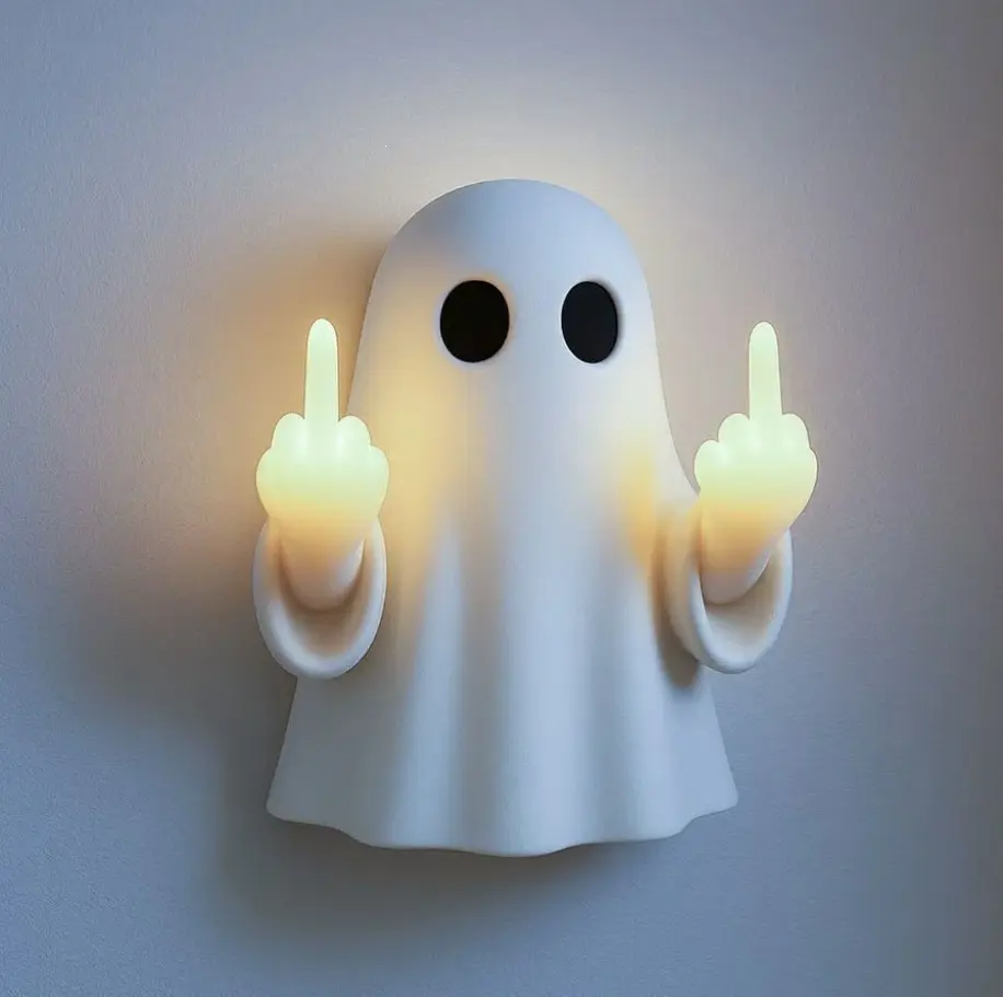 Halloween Ghost Middle Finger Glow Night Light, Funny Spooky Ghost Wall Decor, Glowing Halloween Decoration for Porch, Bedroom, Party & Haunted House