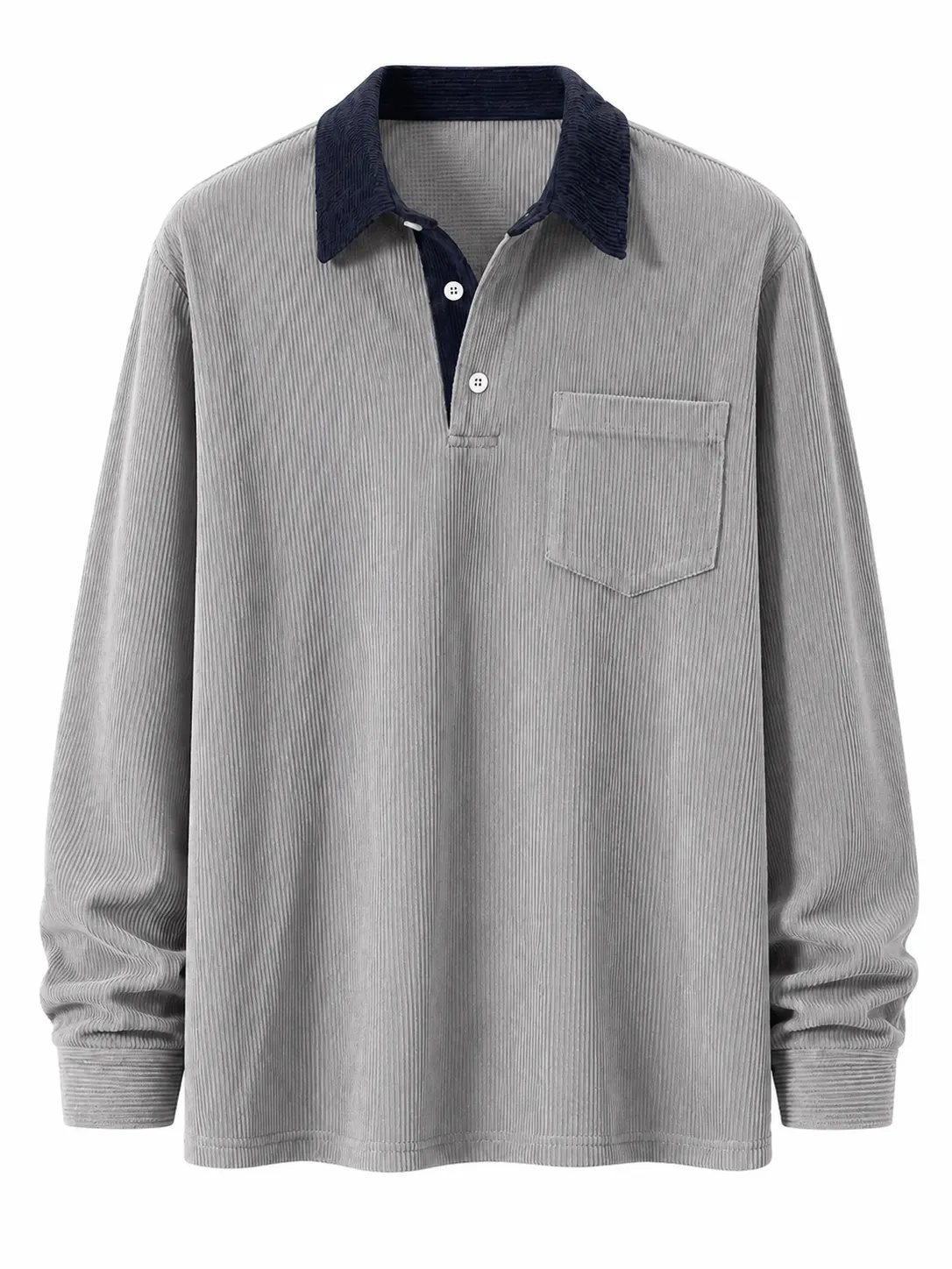 Men's Casual Color-Block Corduroy Shirt, Relaxed-Fit Long Sleeve Half-Button Top with Pocket, Fall Winter Menswear, Longsleeves, Plain, Stylish