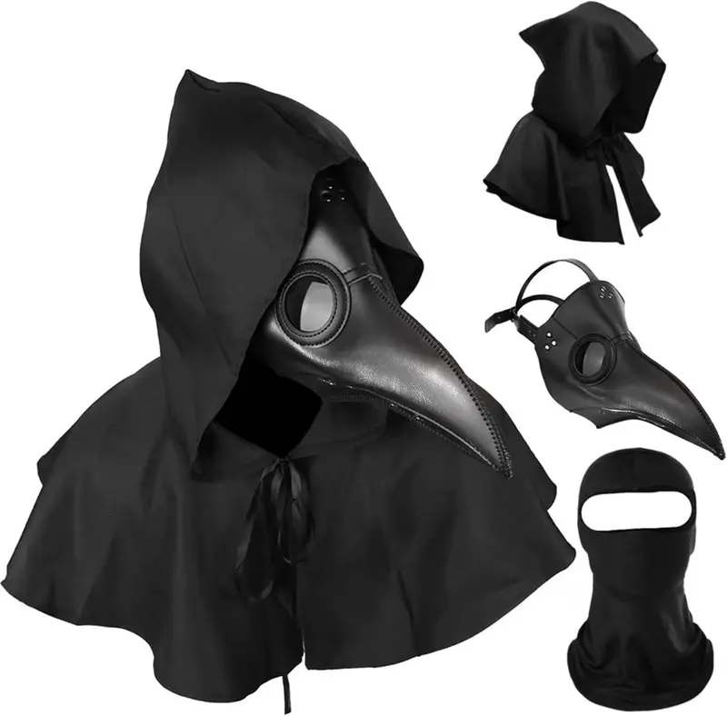 Plague Doctor Mask and Cloak Halloween Costumes for Men 3 in 1 Scary Masks for Adult