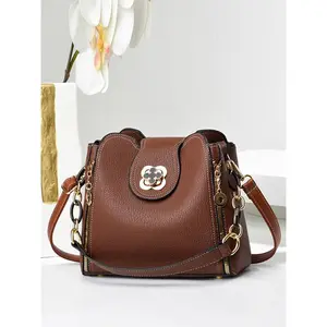 Fashion Women's Solid Color Single Shoulder Bag Daily Bag 2025 New Trend Versatile Buckle Decorated Single Shoulder Bag Casual Trend Versatile Daily Affordable Luxury Bag Women's Wallet