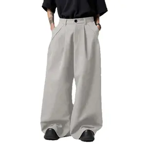 Men's Dress Pants Wide Leg Baggy Pleated Loose Work Trousers with Pocket