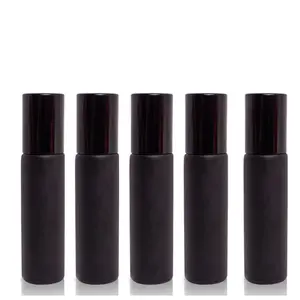 10ml Frosted Bottles with Steel Roller - Black 5Pcs Aluminium Glass