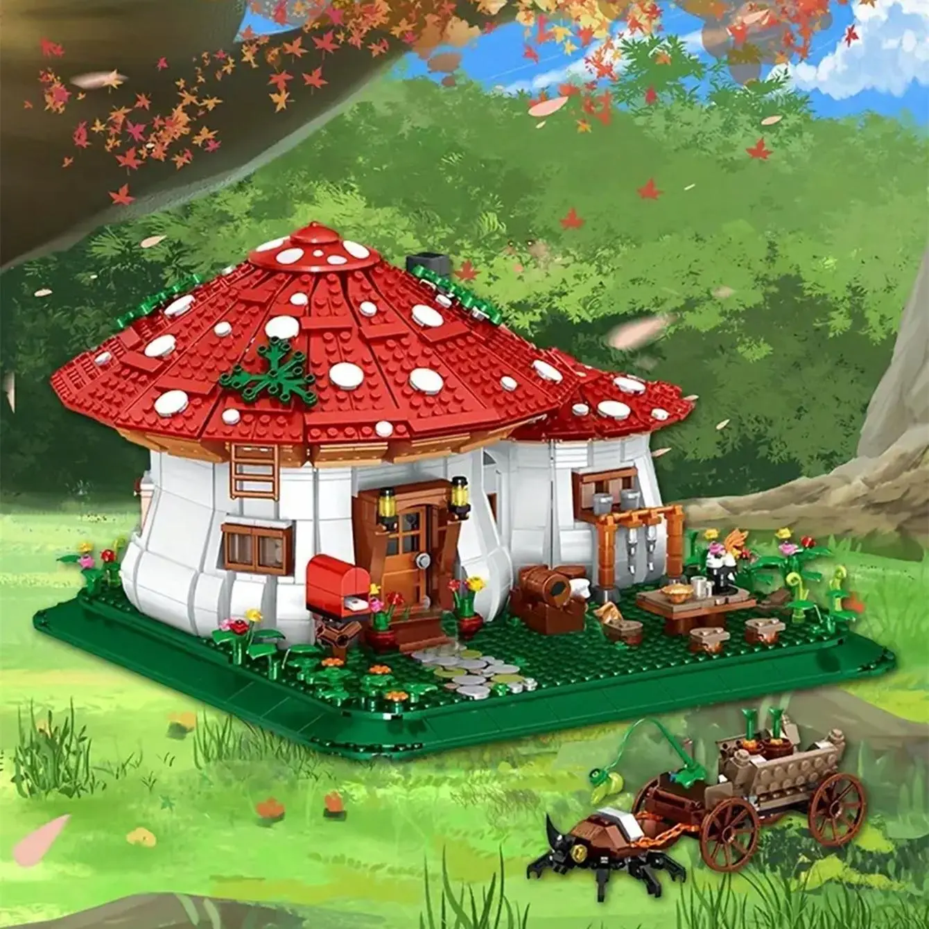 Mushroom House Design Building Blocks Toy, 2233pcs/set Creative Garden Tree House Building Blocks, construction building blocks, Diy Creative Puzzle Assembly Toy, Home Decoration, Craft, House Building Kit, Building Blocks Model
