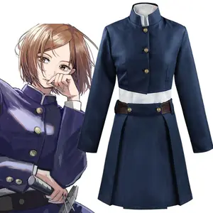 Anime Jujutsu Kaisen Cosplay Kugisaki Nobara Costume Blue Black Women Halloween Full Set Uniform Coat Skirt Waist Arms Bag