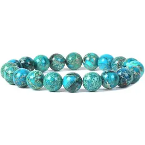 Blue Sea Sediment Jasper Gemstone 10mm Round Beads Stretch Bracelet 7 Inch Unisex