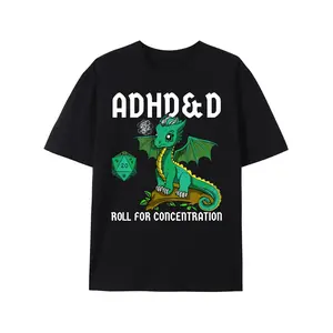 tiktok shop deals Cotton Printed Men's T-Shirt - ADHD&D Roll For Concentration Featuring Cute Dragon