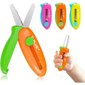 Safety Scissors for Kids, 3Pcs Retractable Scissors for Toddler Craft Ages 3-5 2-4 1-3, Cute Small Art Crafts Cutting Tools