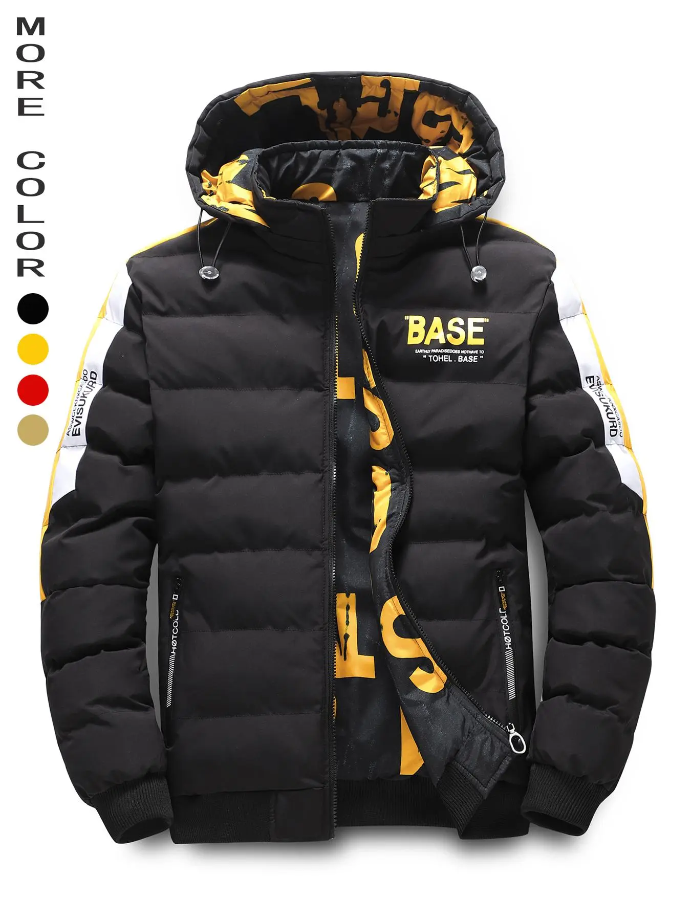 Men's Winter Ultra-Warm Cotton Jacket Coat, Reversible Hooded Design, Fashionable Multi-Pocket Style, Perfect for Fall & Winter Activities