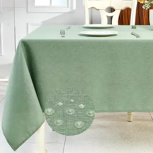 Textured Linen Table Cloth for Rectangle Tables - Sage Green Tablecloths Rectangular Waterproof Wrinkle Free Wipeable Dining Table Cover for Spring Wedding Birthday Kitchen Decor, 52 x 70 Inch