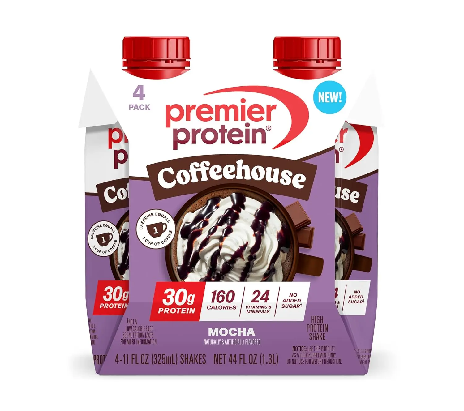 Premier Protein COFFEEHOUSE 30g Protein Shake, Mocha, 4 Pack | Caffeinated Energy Beverage, 160 Calories, 24 Vitamins & Minerals, No Added Sugar, Supports Muscle Health, Gluten-Free, 11 oz
