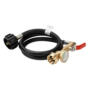 GJANSH 36 Inch Propane Gas Tank Adapter Connector, High Pressure Camping Grill, Snapfixmate Refill Adapter Hose with Pressure Gauge, Propane Gas Tank Adapter Connector with On-off Control Valve, Outdoor Camping Kitchenware, Christmas Gift, fathersdaygift