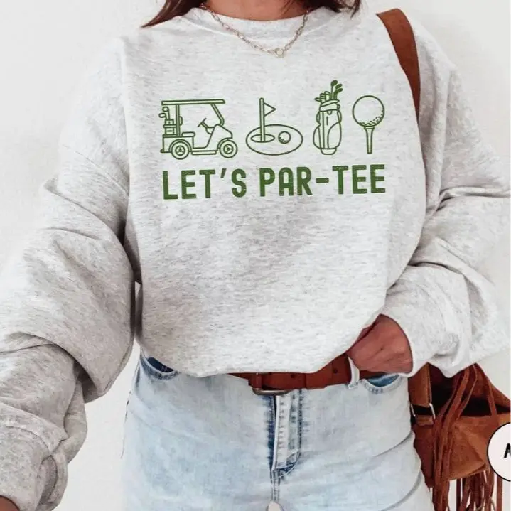 Let's Par-Tee Sweatshirt, Funny Golf Sweater, Golfing Party Apparel, Golf Lover Gift, Golf Bachelorette Party Crewneck, Cute Golf Mom sweater