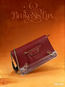 Pre-owned Balenciaga City Wallet on Chain in Burgundy Aged Leather & Gold Tone Hardware