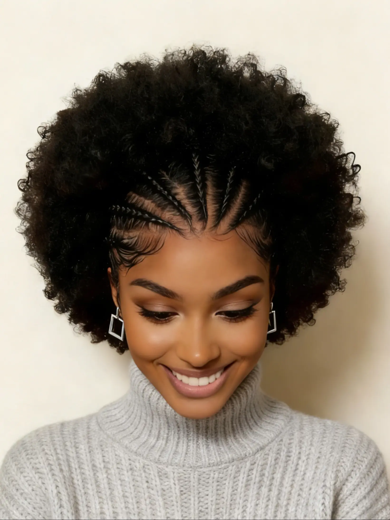 Short Afro with Cornrows 13x4 Lace Front Human Hair Wig, Pre-Braided 180% Density, Curly Style, for Women, High-Quality Synthetic Fiber, Lace Frontal Wig, Lace Front Wigs