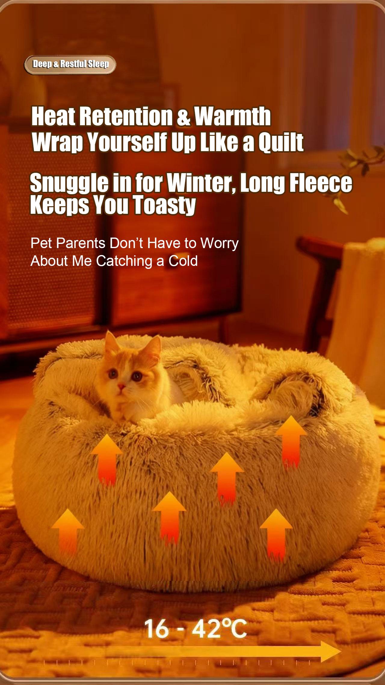 Pet Bed Semi-Enclosed Cat House Shell Design, Winter Warmth All Seasons Use Long Plush Dog Bed, Cozy Pet Nest for Cats & Dogs