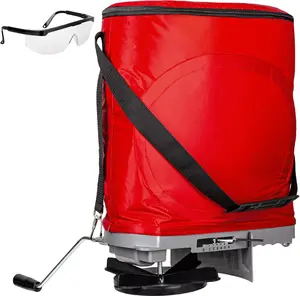 Walensee Handheld Seed Spreader with 25lb Bag, Frame Support, Flow Control, Enclosed Gears, Rear Baffle, Adjustable Strap & Goggles – Bag Seeder for Lawn and Garden, Red