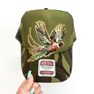 Sequin Pheasant Bird Hunting Otto Trucker Hat Women’s Hat - Accessories