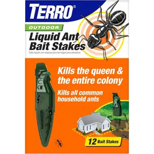 TERRO Outdoor Liquid Ant Bait Stakes, 12-Pack, Ready-to-Use Ant Killer Trap | Outdoor Ant Trap for Household Ants including Acrobat, Crazy, Ghost and Little Black Ants, Weatherproof Ant Colony Killer