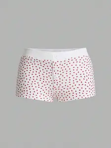 Women's Heart Print Boxer Shorts, Casual Comfy Breathable Shorts for Daily Wear, Ladies Underwear for All Seasons, Soft Minimalist Knicker