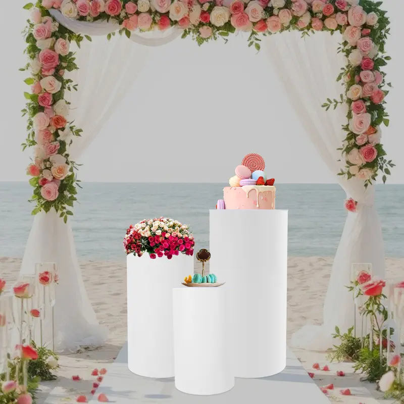 SummerVibes 3-Piece PVC Acrylic Cylinder Pedestal Cake Display Stands Set - Cake Display Tower, 3 Sizes (23.6in,29.5in,35.4in Heights), DIY Friendly Decoration, Party Dessert Stand, Home Supplies for Housewarming