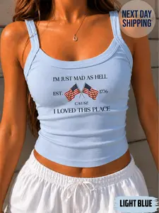 I'm Just Mad as HeII Spaghetti Strap Tank Top, 4th of July 1776 2026 Cropped Tank, Retro America Patriotic I Loved This Place Women Top