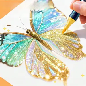 Dual-Tip Metallic Glitter Marker Pens Dual brush tips, ideal for cards, gifts and decorations. Perfect gift for artists and journal keepers. Medium nib, water-based ink, plastic body.