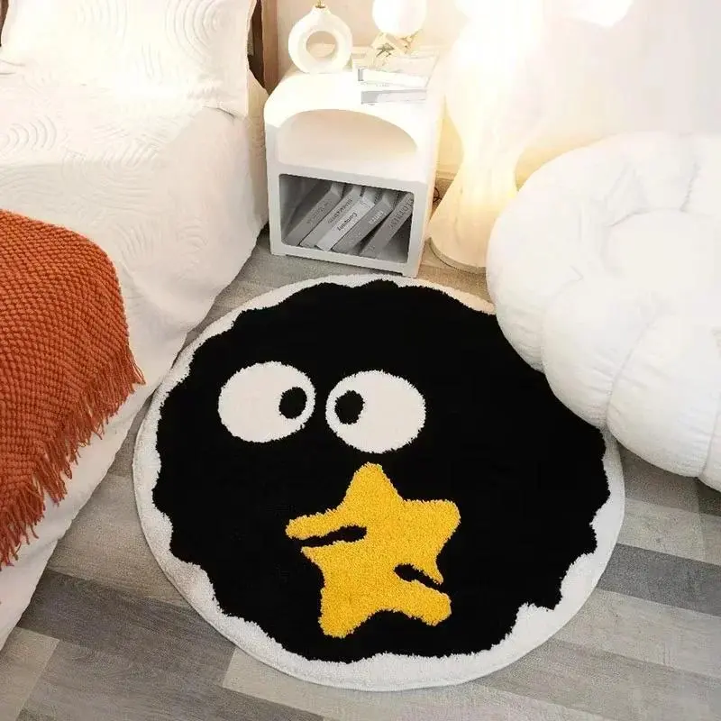 VIKAMA Cartoon Funny Black Briquettes Cute Bed Blanket Bedroom Living Room Tea Table Blanket Bathroom Non-Slip Carpet Home Decor