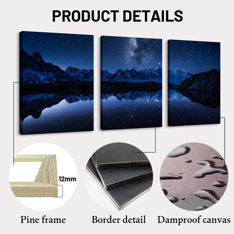 Starry Sky Pattern Wooden Framed Canvas Painting, 3 Counts Modern Art Wall Decor, Wall Art for Home Living Room Bedroom Office