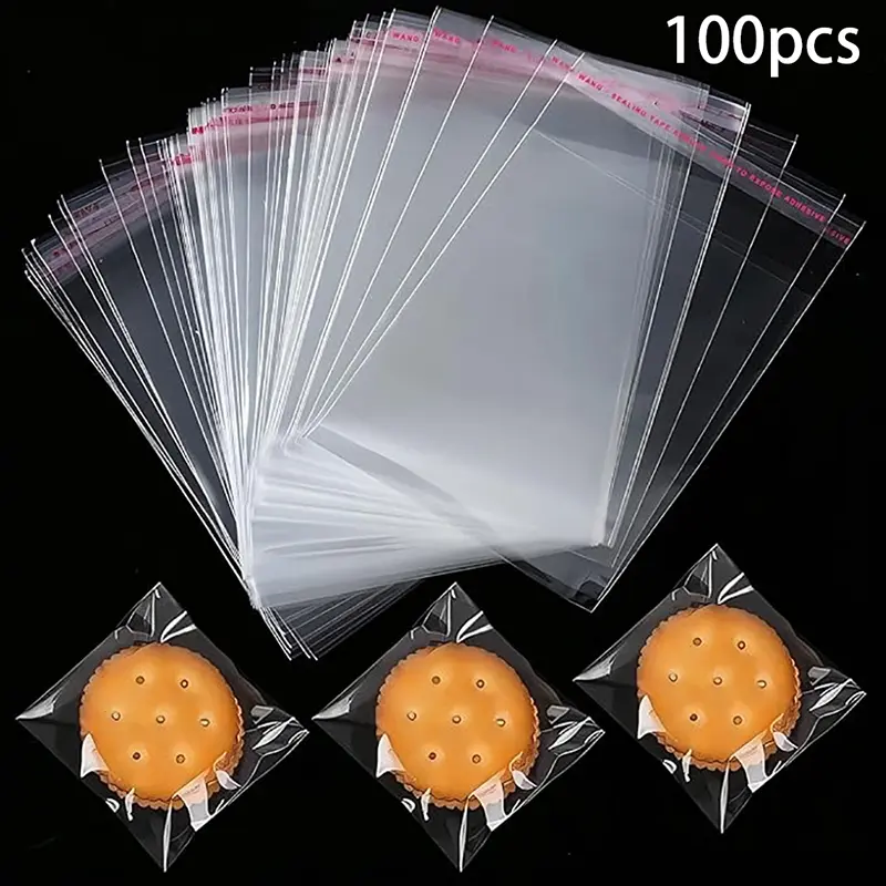 100 Pieces Biscuit Snack Packaging Bags, Individual Packaging Self-Sealing Adhesive Transparent Disposable Plastic Wraps, Food Preservation Supplies Wrapping
