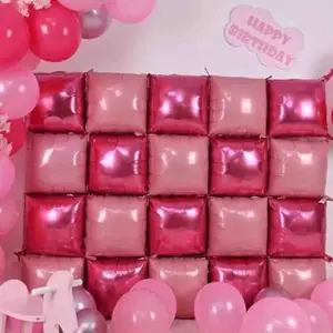 Hot Pink Square Foil Balloons Wall, Double Sided Magenta Mylar Balloons Backdrop Helium Mylar Balloo Kit for Birthday Bridal Anniversary Bachelorette Princess Shower Party Decorations 25PCS
