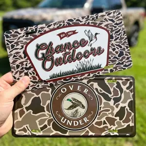Chance Outdoors, Over Under, Duck Hunting, Waterfowl Vanity License Plate, Camo Front Tag, Hunting Gift, Made in USA, 12x6 inch Metal Plate, Truck Decor, Sportsman Accessory, Camouflage Plate