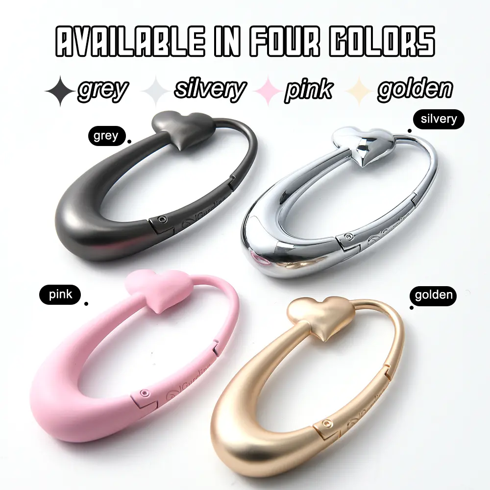 Gurgling Heart-Shaped Carabiner  | 4 Metallic Colors (Grey/Silver/Pink/Gold) | Zinc Alloy Keychain Clip for Bags & Jeans | Cute Gift for Boyfriend or Girlfriend