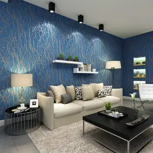 New Q QIHANG Modern Minimalist Curve Striped Wallpaper Tree Patterns Non-Woven Living Room/Bedroom Non-pasted Wallpaper Roll Blue Gray Color 0.53m (1.73') x 10m (32.8'