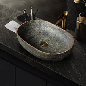 Green Vintage Rectangular Ceramic Washbasin with Faucet