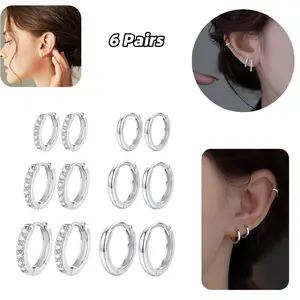 6/12 pairs women's earring set, hypoallergenic zirconia cartilage Huggie earring set, earring gift， Fashion jewelry, suitable for various occasions