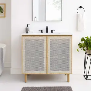 Modway Calla 36" Perforated Metal Bathroom Vanity in White Oak