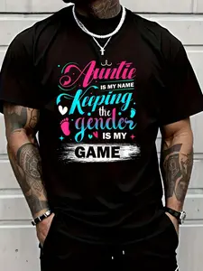 Auntie Is My Name Keeping The Gender Is My Game Reveal Aunt T T Shirt Graphic Tees Men Breathable Sweat Wicking and Soft Suitable for Daily Commutes Lounging at Home and Casual Wear.2026 New Year's Party Street Style Outfits T Shirts